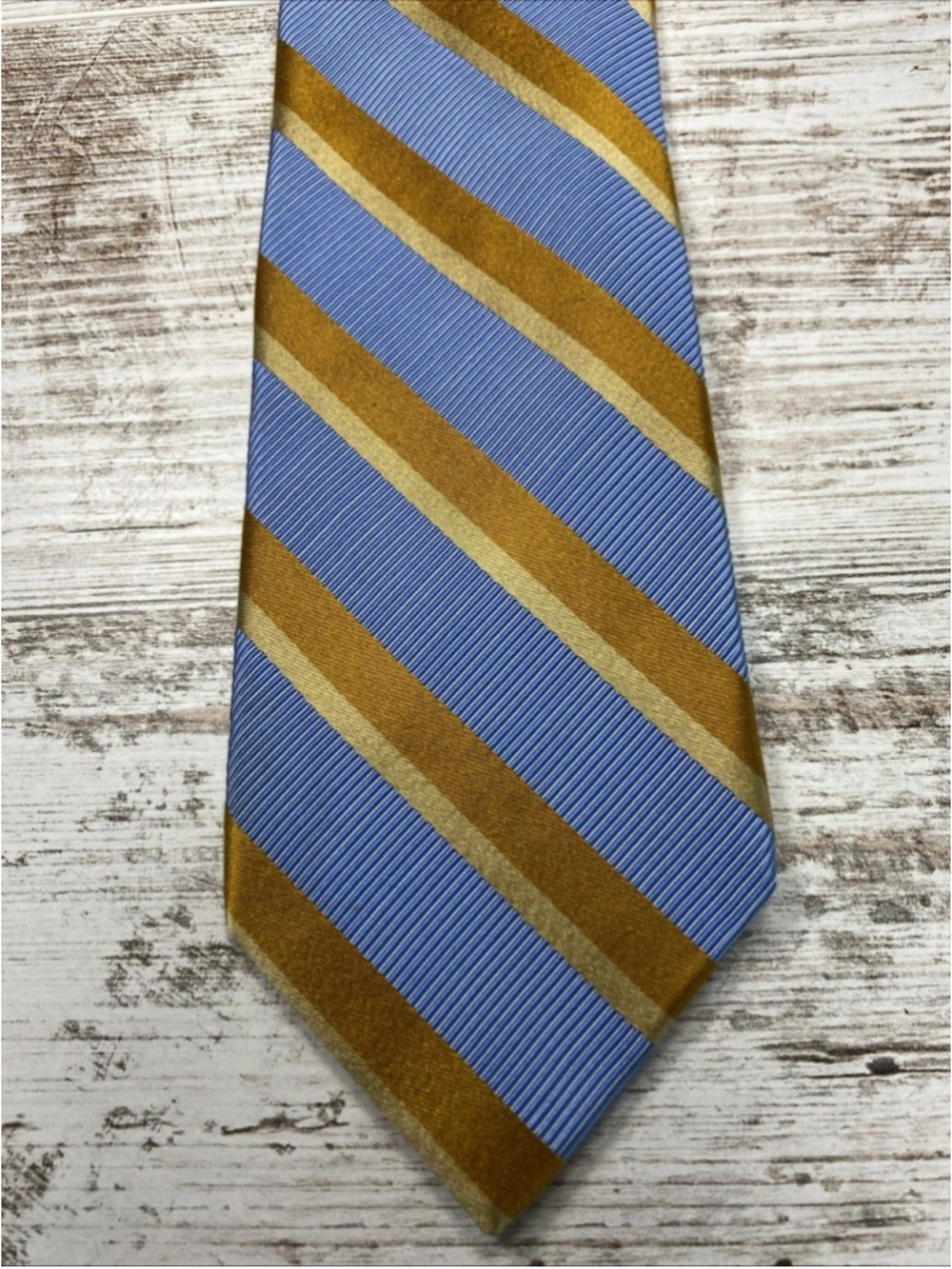 Robert Talbot Best Of Class Tie Extra Long Blue Gold Stripe Silk Cotton